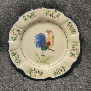 Farmhouse Style Rooster Plate~Scalloped Edges~11 Inch~Decorative~Marked CB